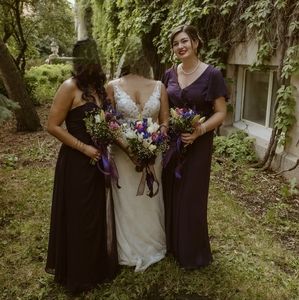 David's Bridal Flutter Sleeve Georgette Wrap Bridesmaid Dress in Plum -size 14-